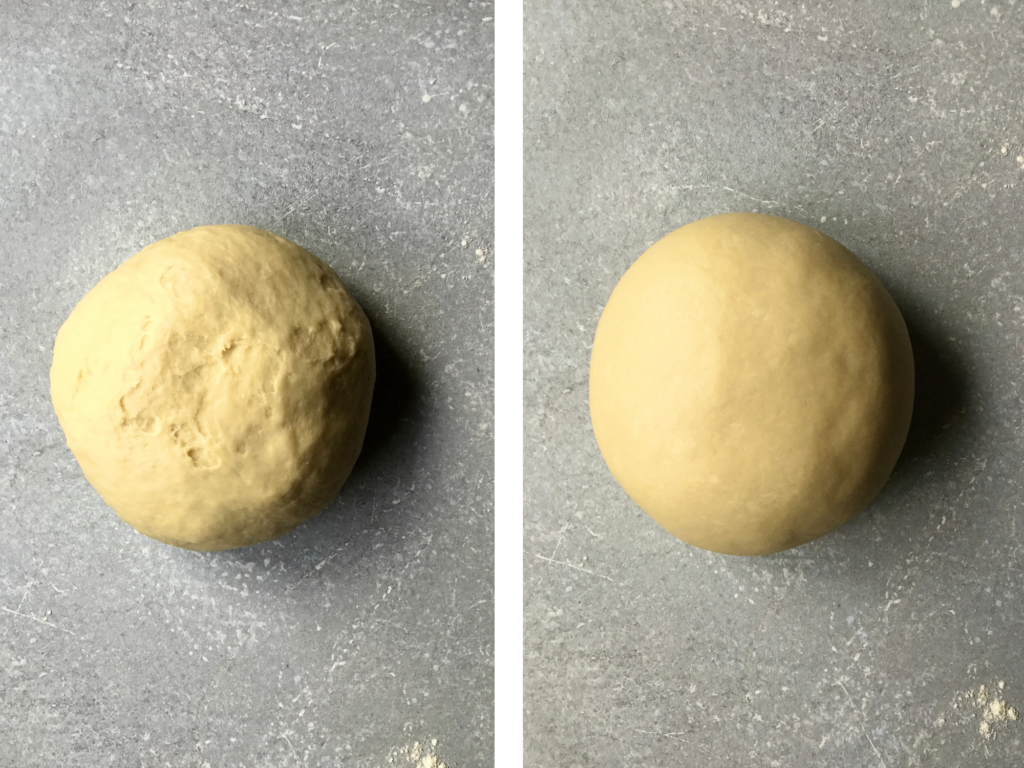 Before and after kneading the dough