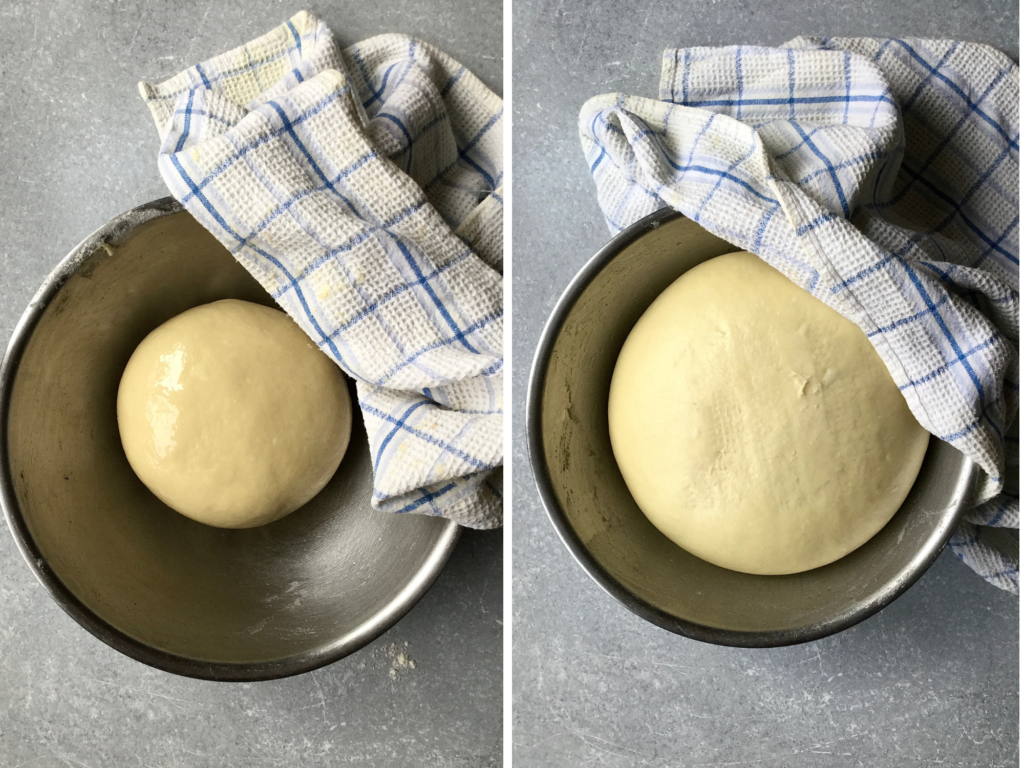 Before and after the dough rises